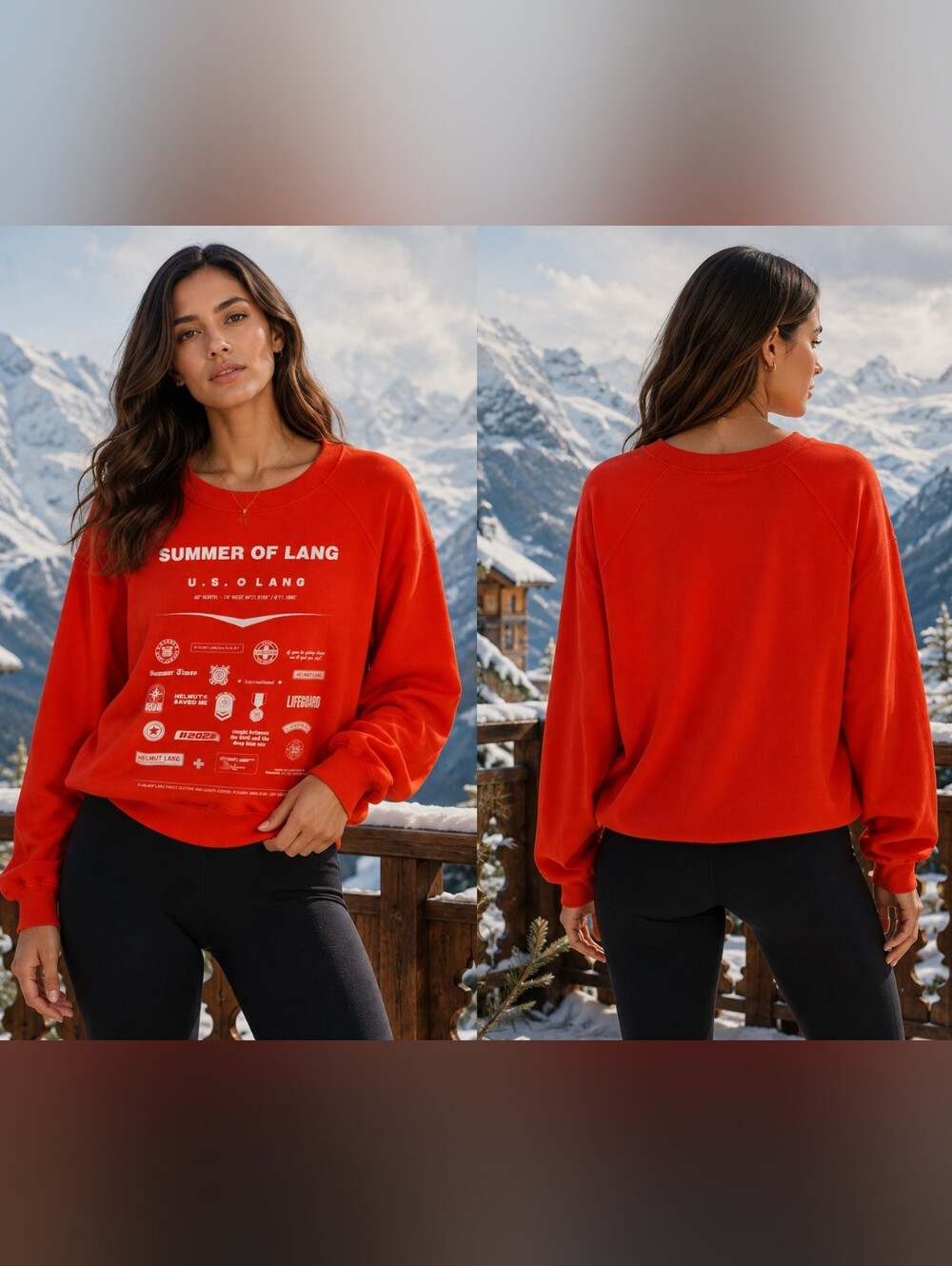 Helmut Lang Red Crewneck Sweatshirt with White Graphic Sz M